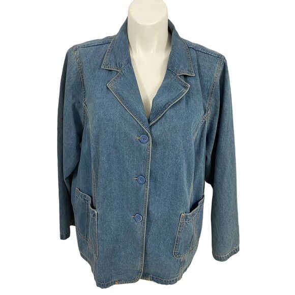 Denim & Co Blazer Womens 3x Blue Jacket Work Office Basic Festival Ranch America - Picture 7 of 16